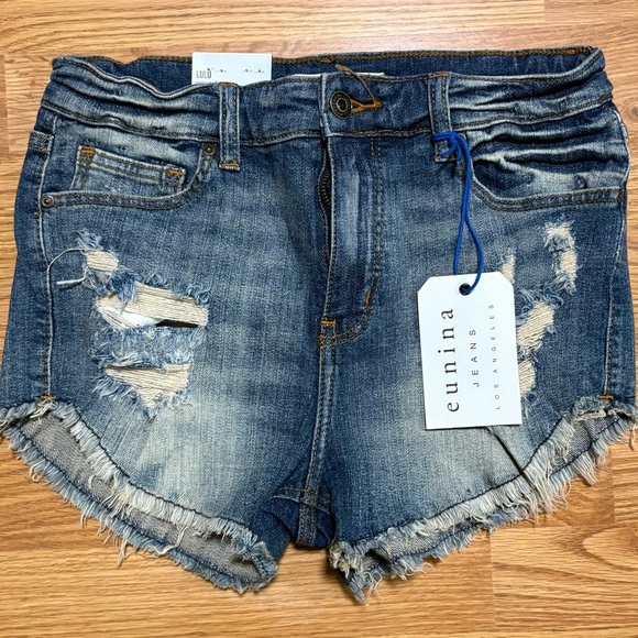 eunina Pants - Eunina Womens Jean Shorts Distressed Stretch High Rise Shortie Size S
